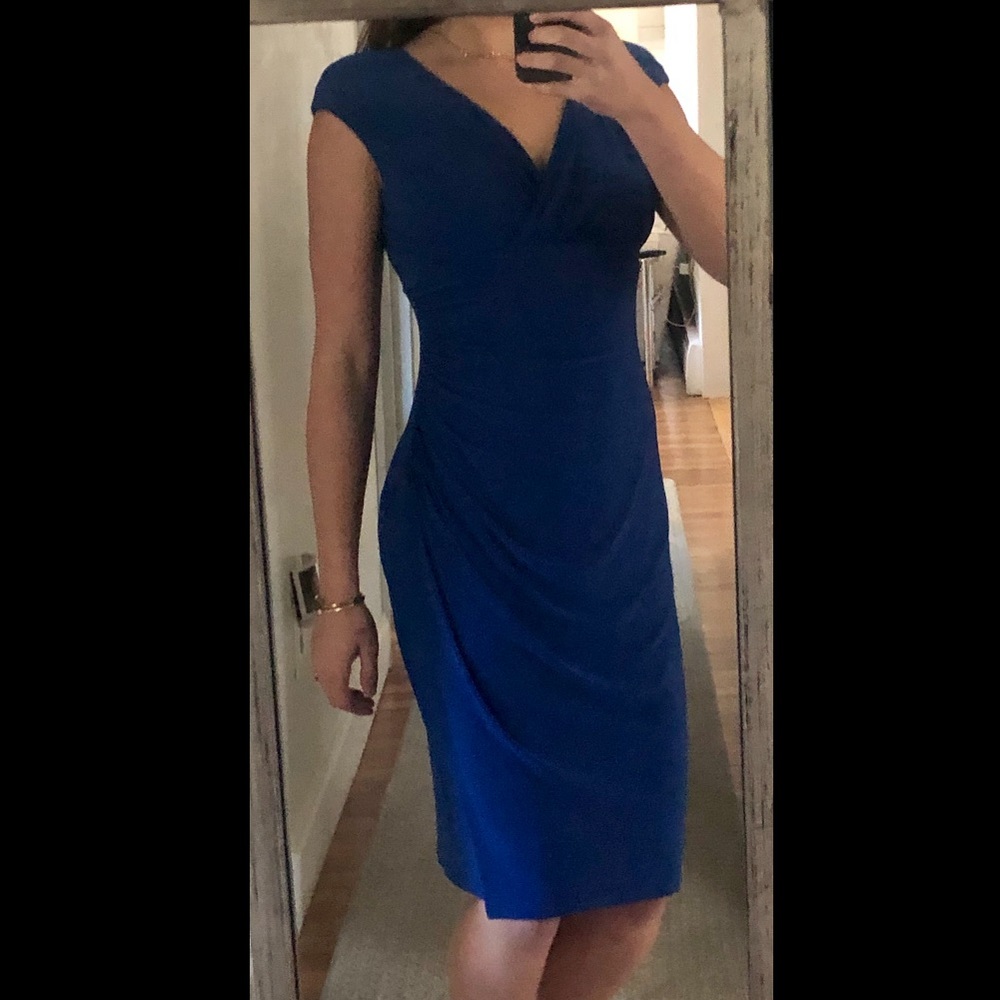 Ruched blue semi formal dress